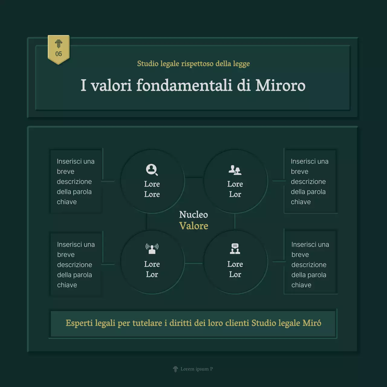 Profilo aziendale semplice dello studio legale in verde e giallo