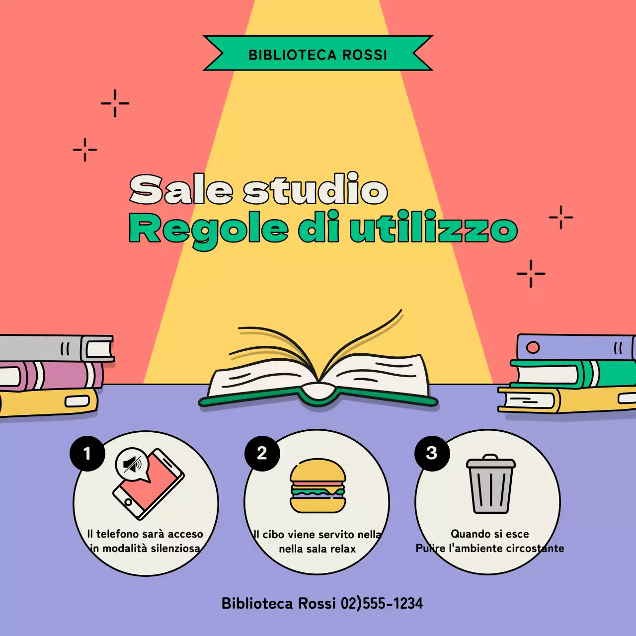 Annuncio del regolamento per una stanza studio kitsch color malva e menta