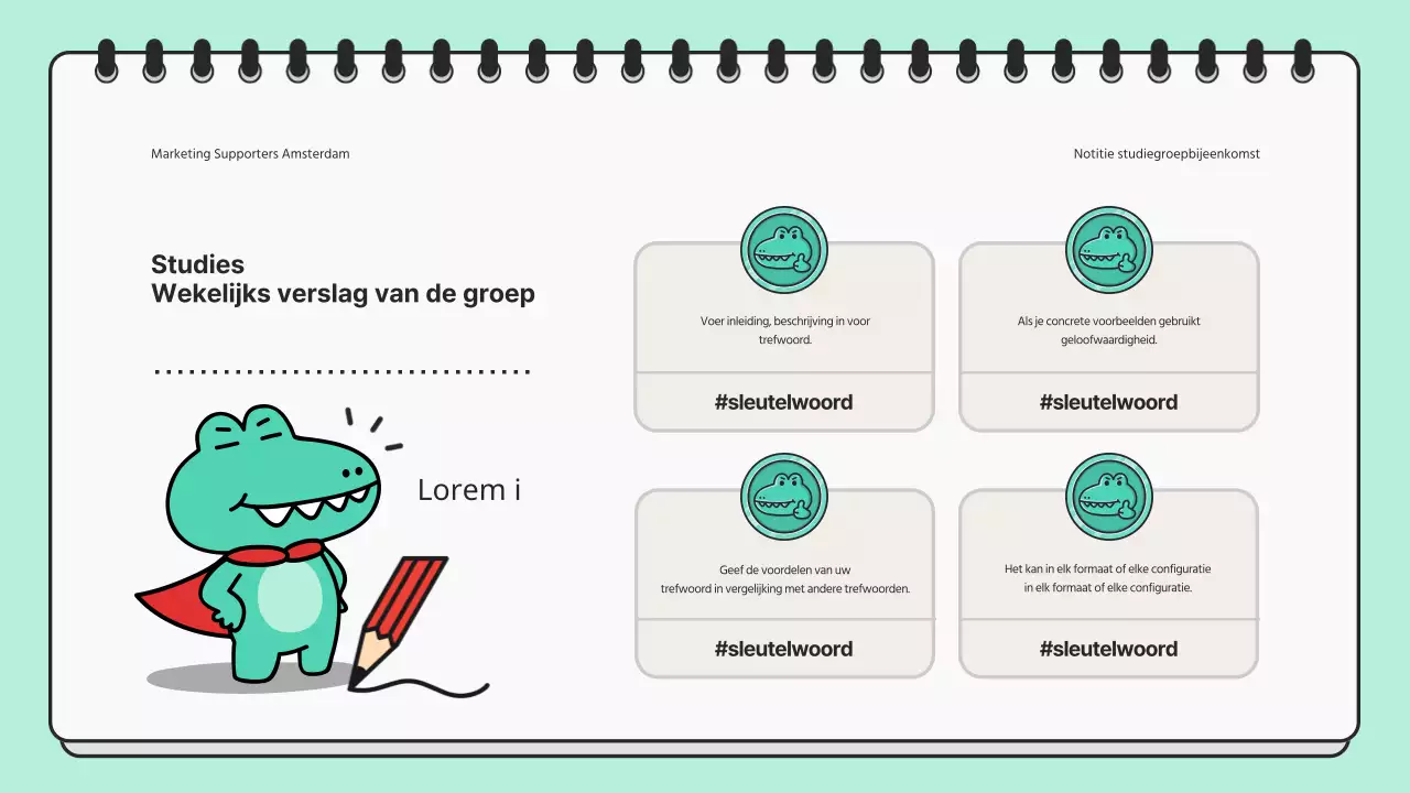 Minimalistische presentatie voor studiebijeenkomst in mint en zwart