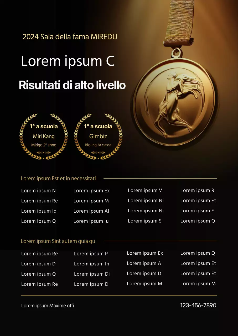 Promuovete un'accademia di lusso per i migliori risultati con l'immagine di una medaglia d'oro con punti d'oro.