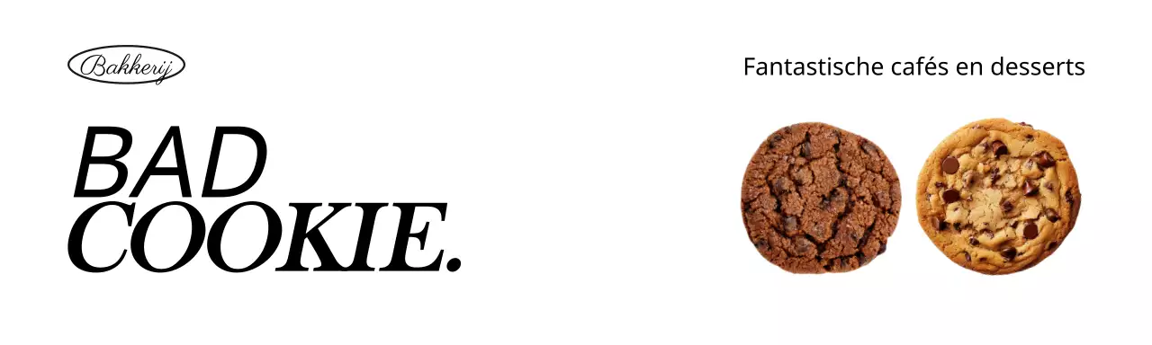 Verpakkingsheader met een afbeelding van een koekje op een witte achtergrond