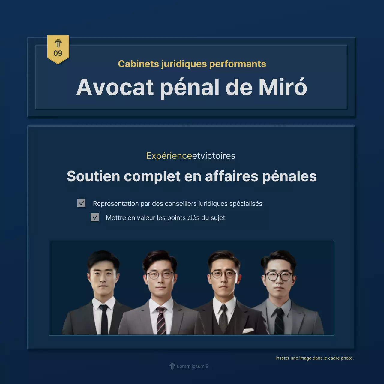 Un simple profil d'entreprise de cabinet d'avocats bleu et jaune