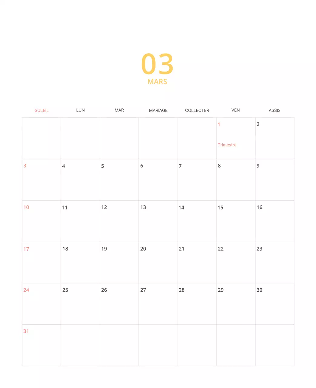 Calendrier illustré multicolore