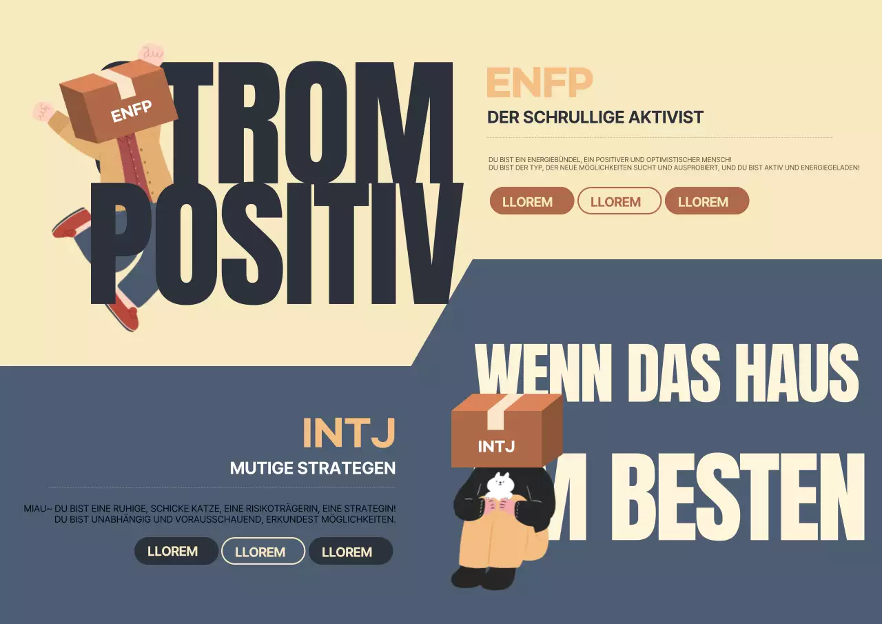 Ein einfaches MBTI-Persönlichkeitsprofil in Beige und Marineblau @MBTI_PersonalityTypes