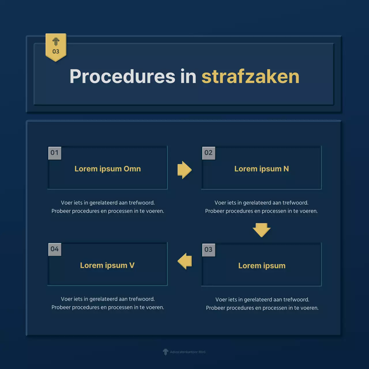 Een eenvoudig blauw en geel bedrijfsprofiel van een advocatenkantoor