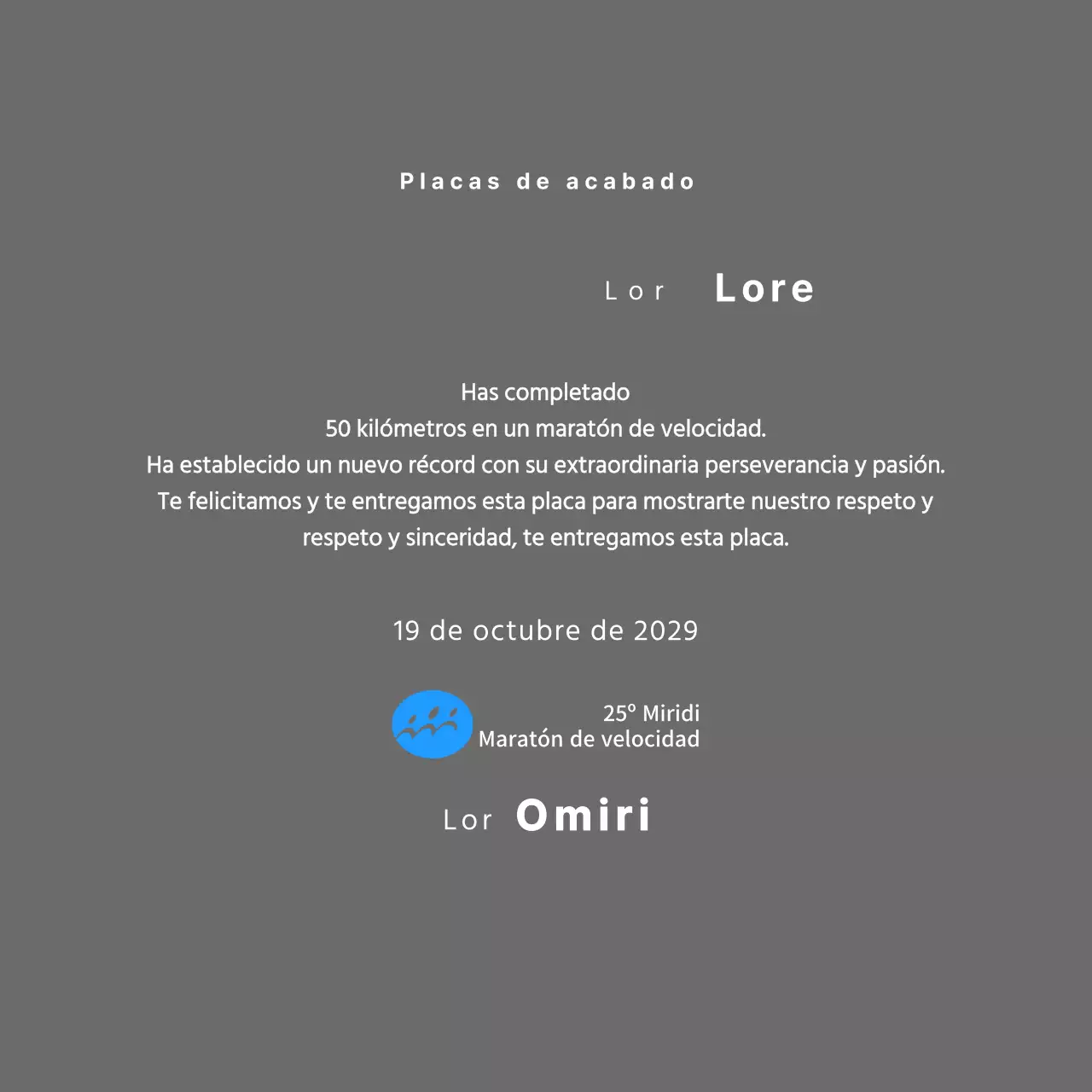 Placa de finisher concepto maratón con logotipo sencillo