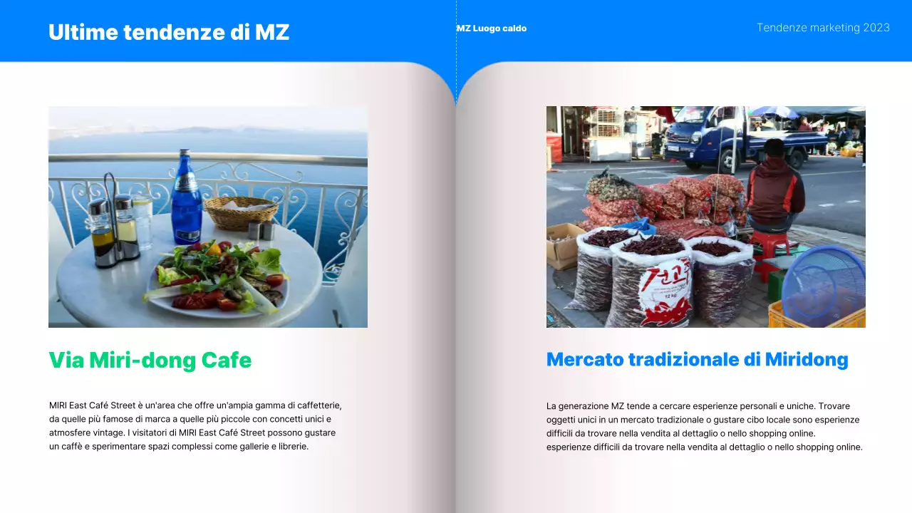 Rapporto sulle tendenze di marketing della Generazione MZ, in blu e menta, in stile kitsch
