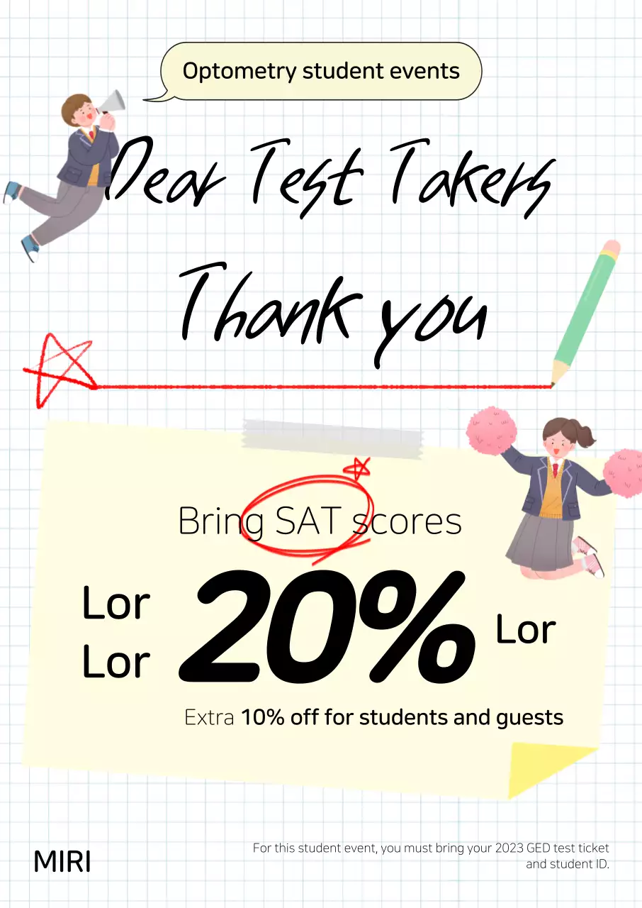 SAT dermatology discount event highlighted by high school student illustrations and notebook and diary layout concepts