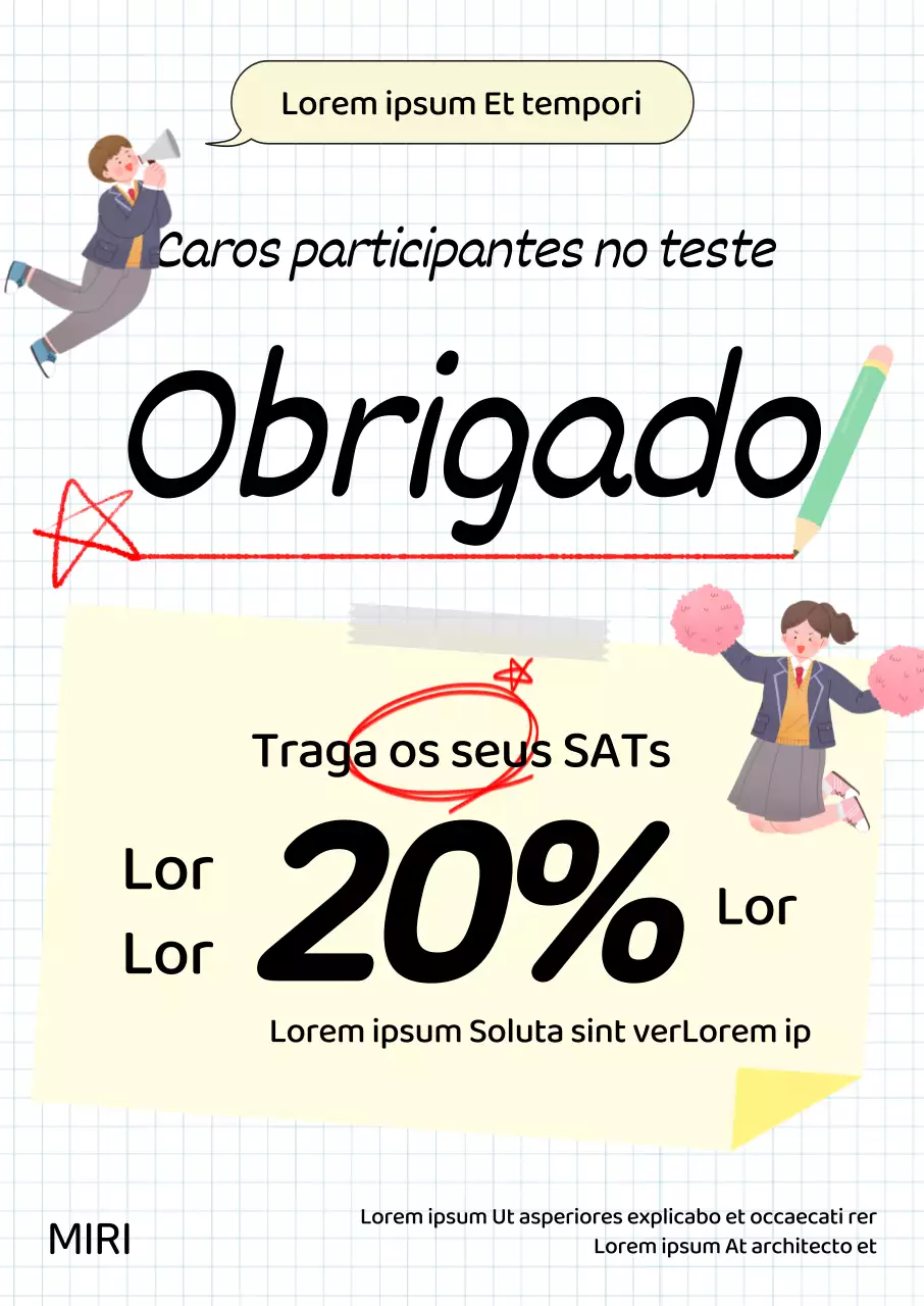 Evento de desconto em dermatologia SAT com ilustrações de estudantes do ensino secundário e conceitos de layout de cadernos e agendas