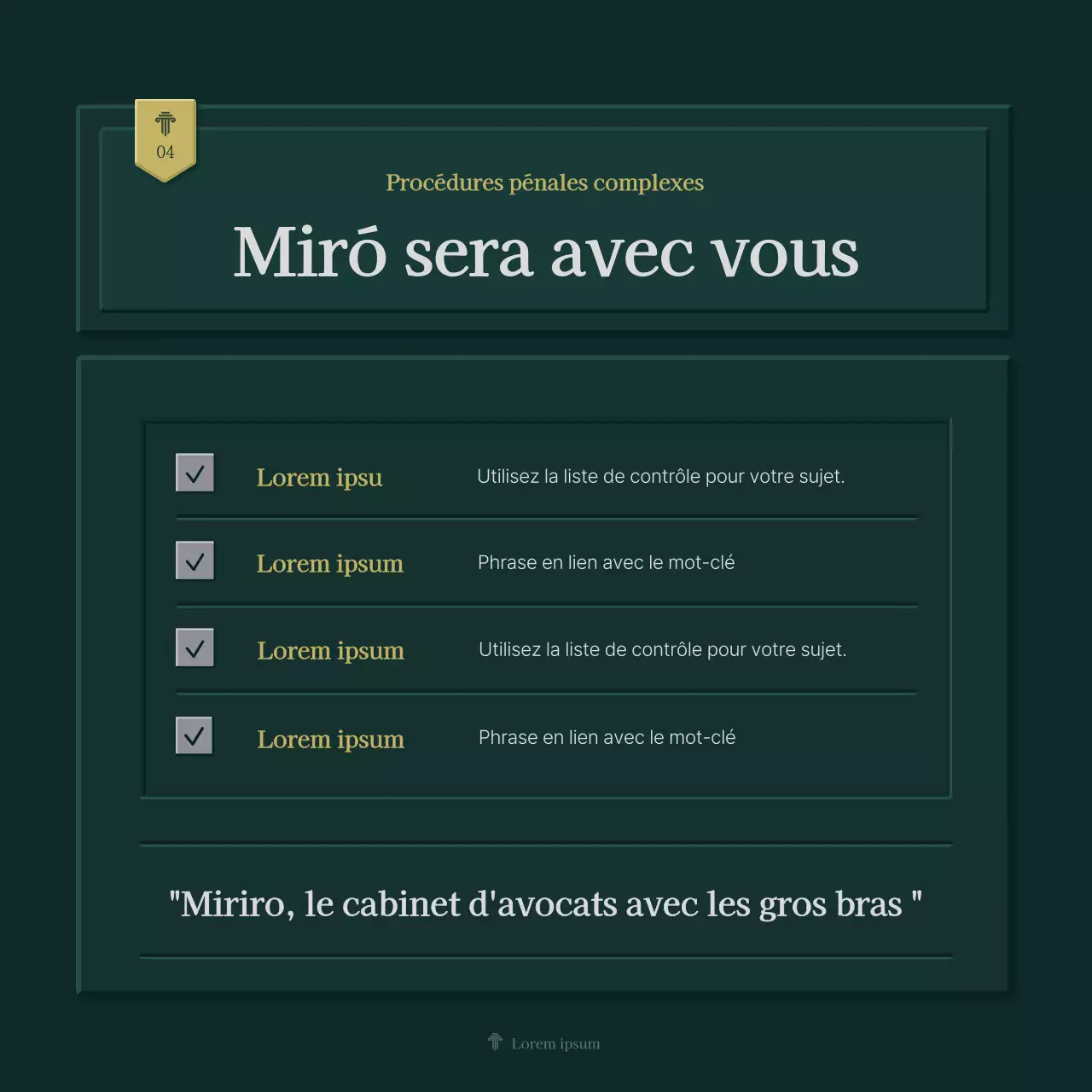 Profil simple d'un cabinet juridique en vert et jaune