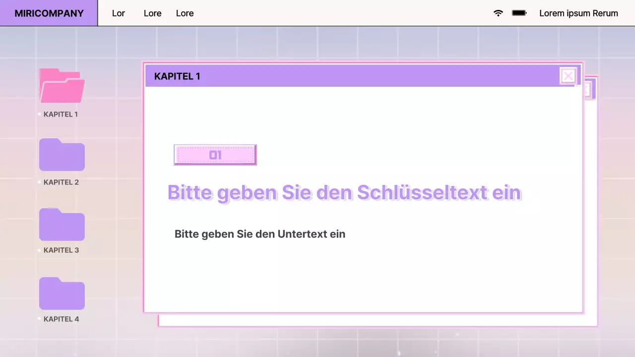 Bericht im Retro-Browser-Design in Lila und Rosa