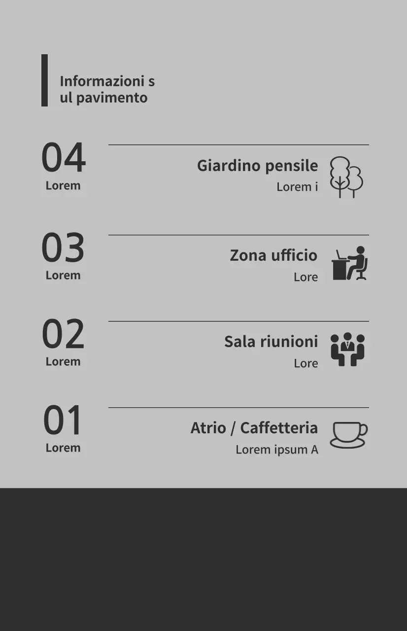 Bandiere a finestra con icone e istruzioni per il pavimento in una combinazione di colori grigio e grigio scuro