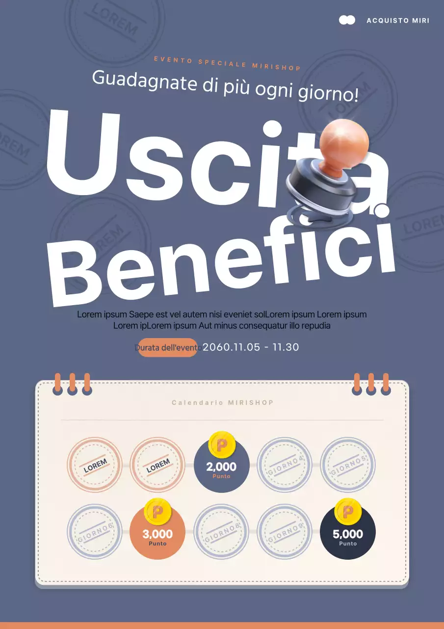 Promuovete gli eventi di controllo della frequentazione del centro commerciale in blu navy e arancione