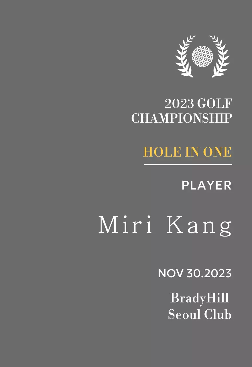 Plakat pemenang pemain golf hole-in-one dengan ilustrasi bola golf dan pohon salam