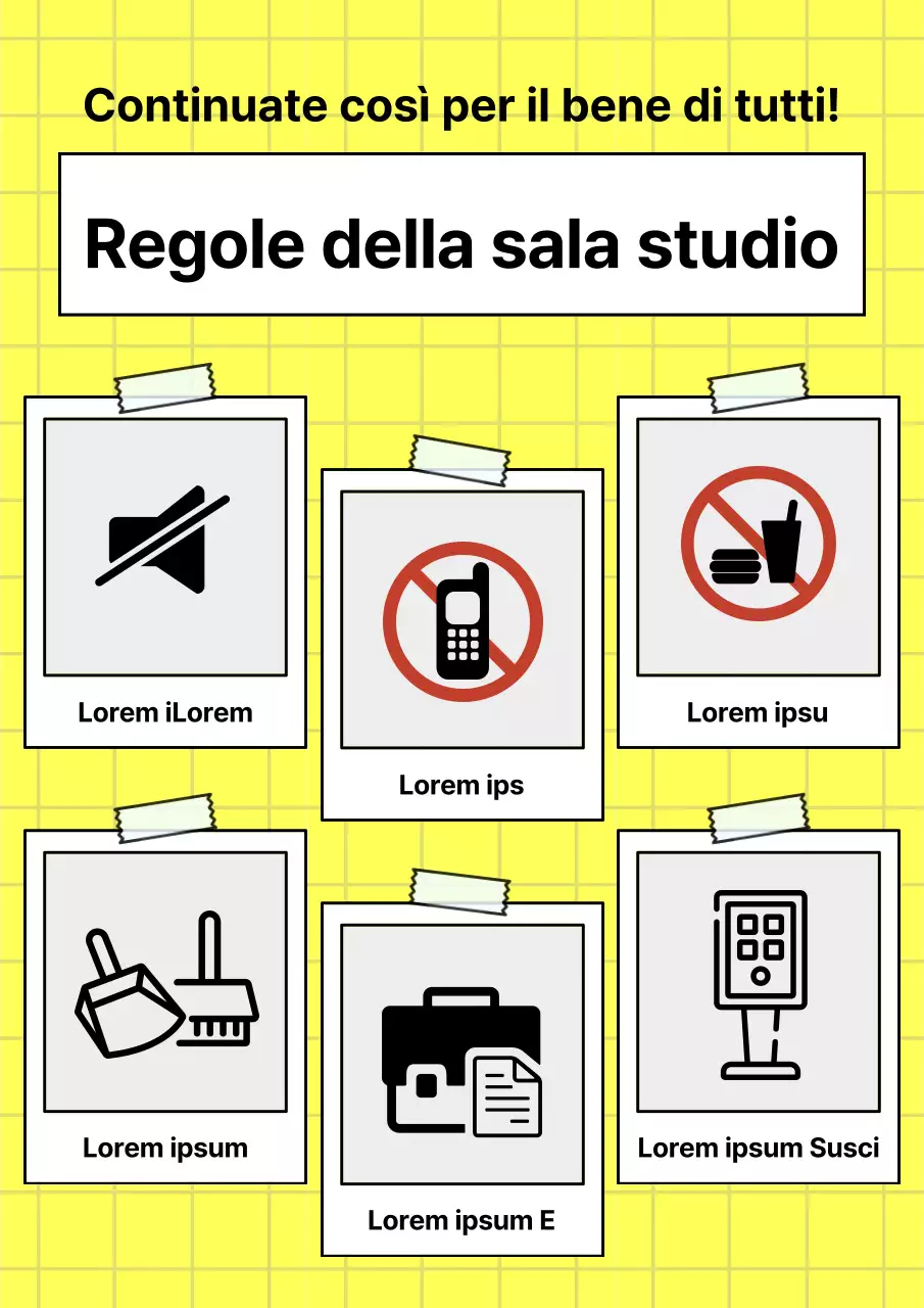 Annuncio di regole per la sala studio minimalista gialla e bianca