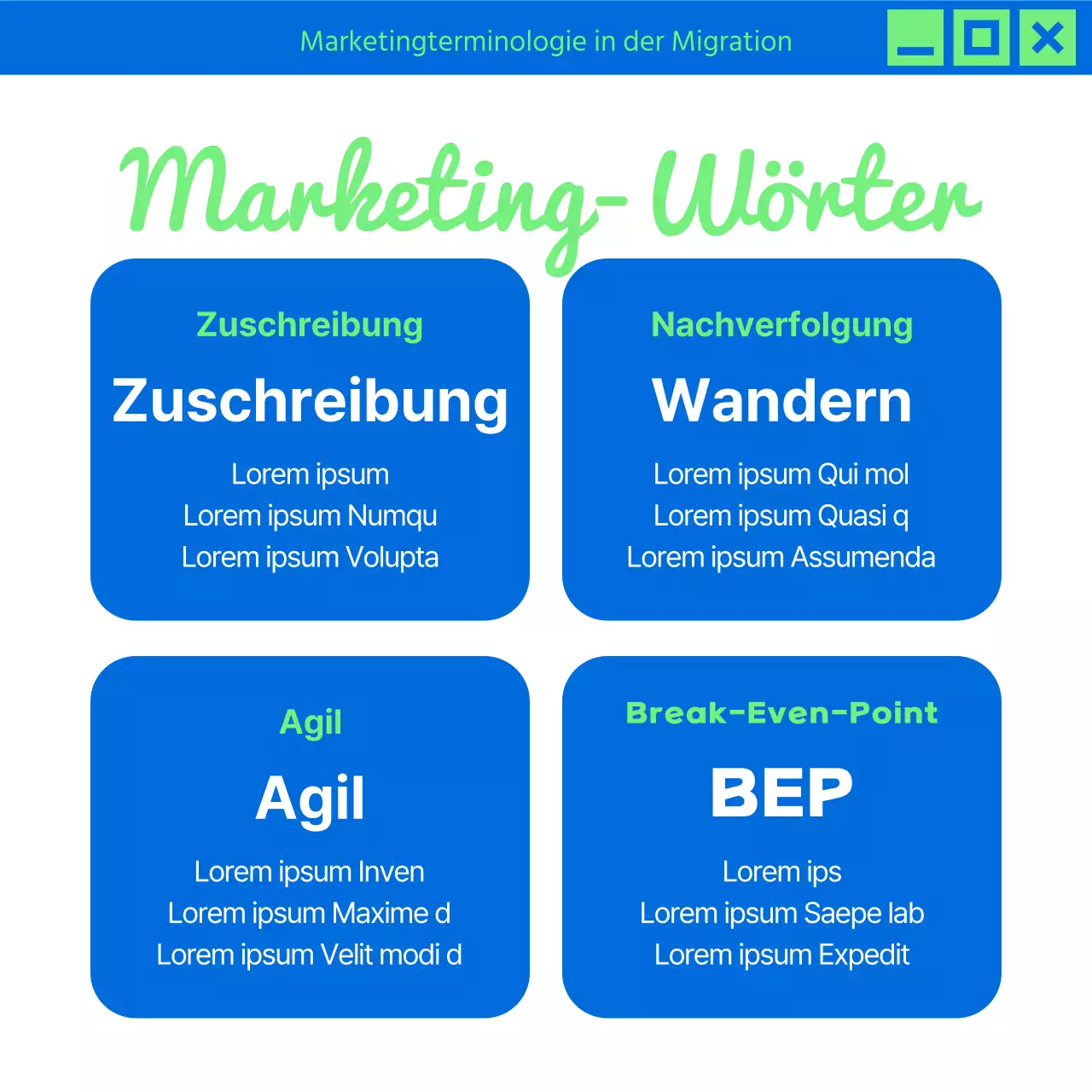 Werbung für trendige Marketing-News in Chartreuse und Blau