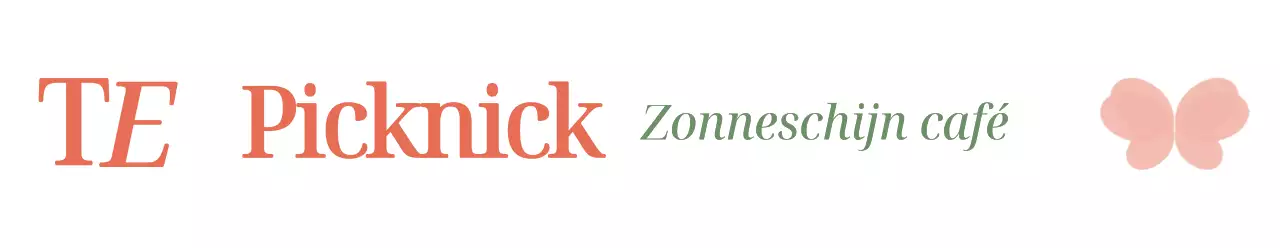 Voor een café met een warm en emotioneel concept met een eenvoudige vlinderillustratie in groen en roze.