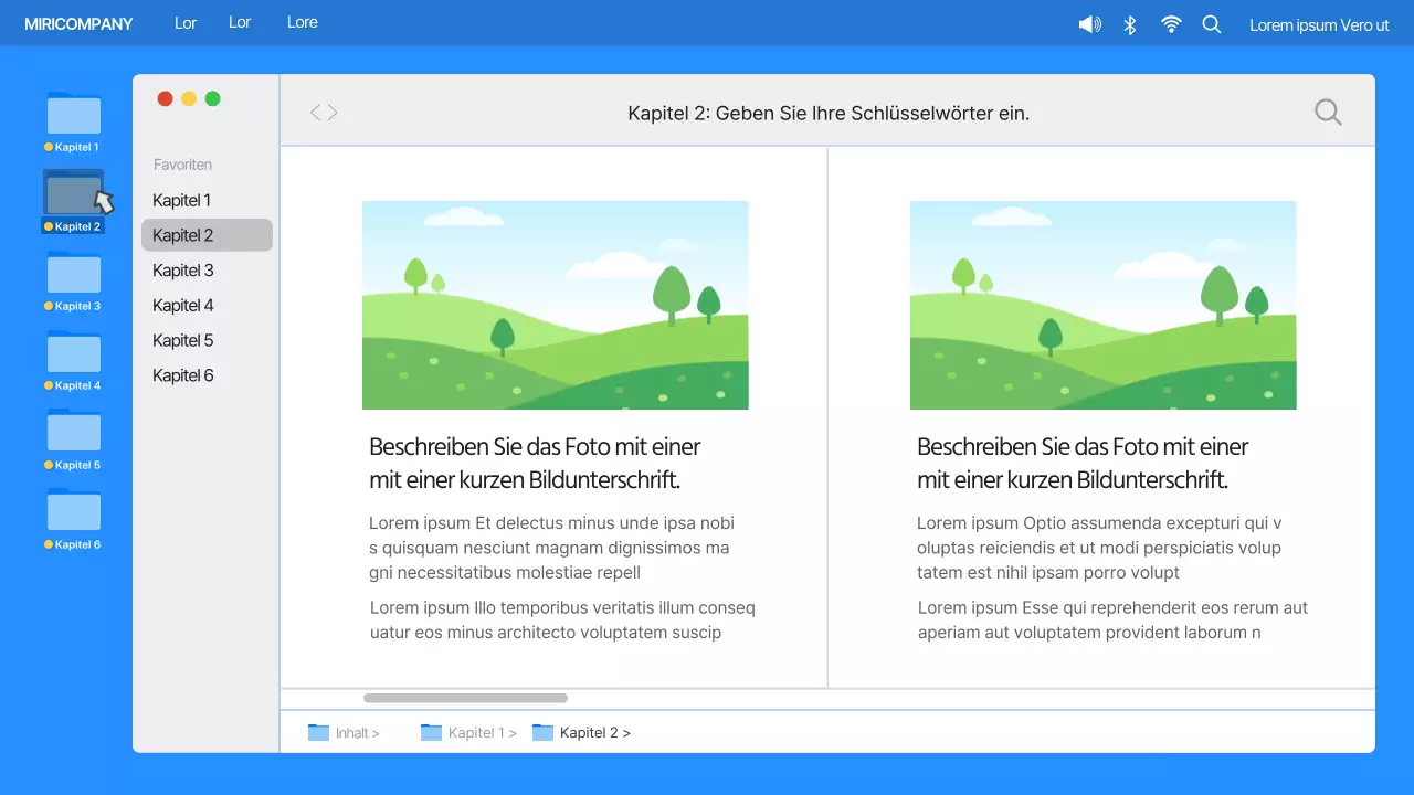 Einfache Computer-Desktop-UI in Blau und Orange Firmenprofil