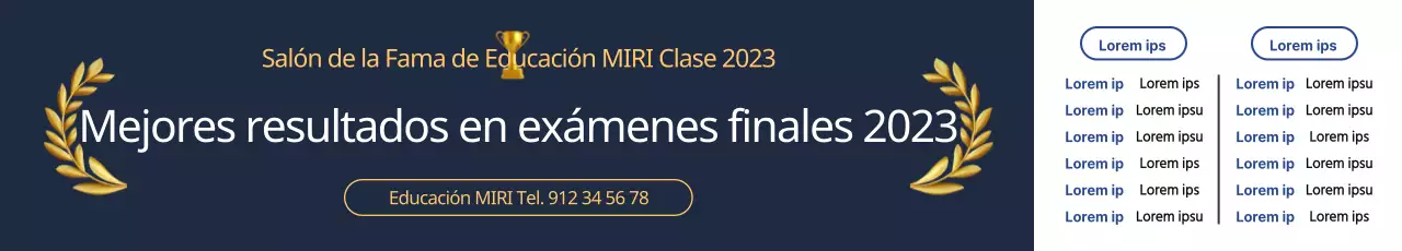 Promociona a los triunfadores con trofeos y laureles en un diseño que contrasta en azul marino y blanco.