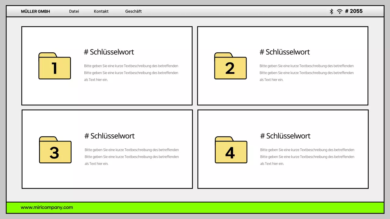 Einfache Computer-Desktop-Benutzeroberfläche in Grau und Chartreuse Firmenprofil