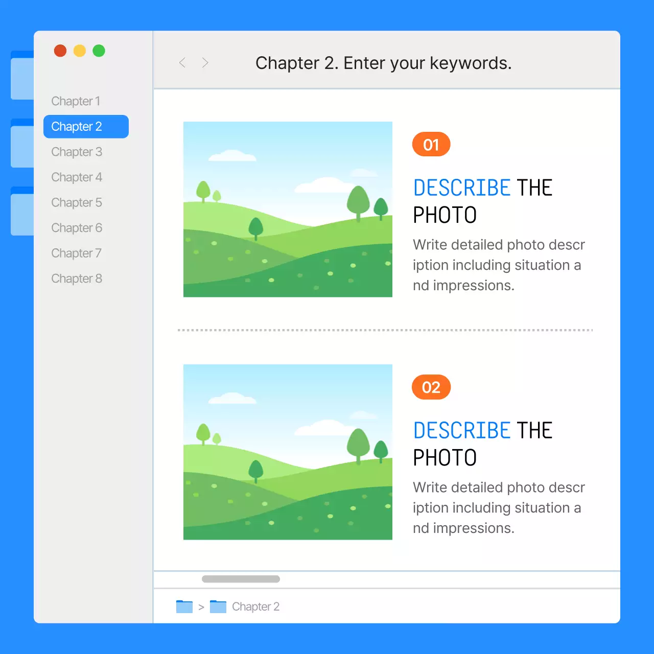 Simple monitor UI report with blue and orange color scheme