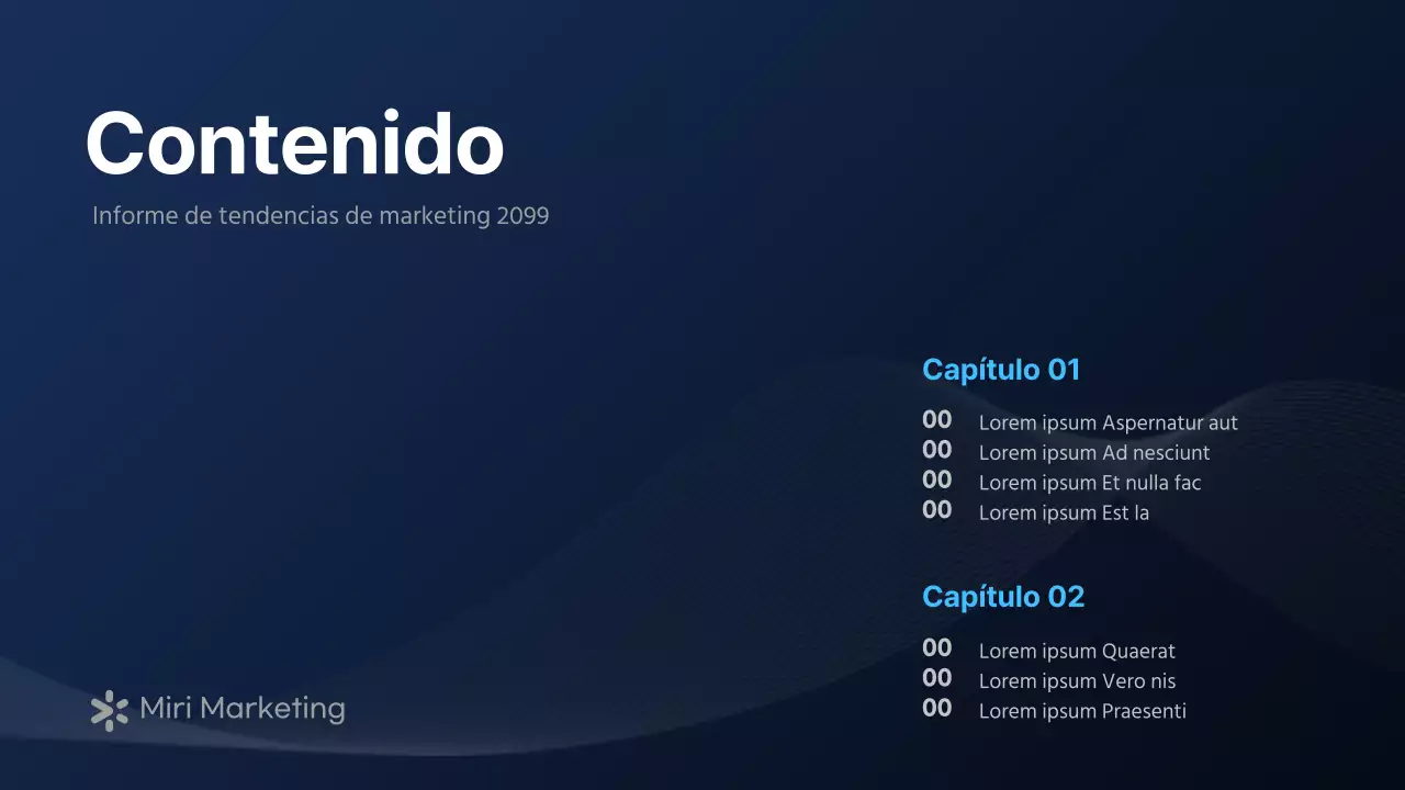 Un moderno informe de marketing en azul marino y blanco