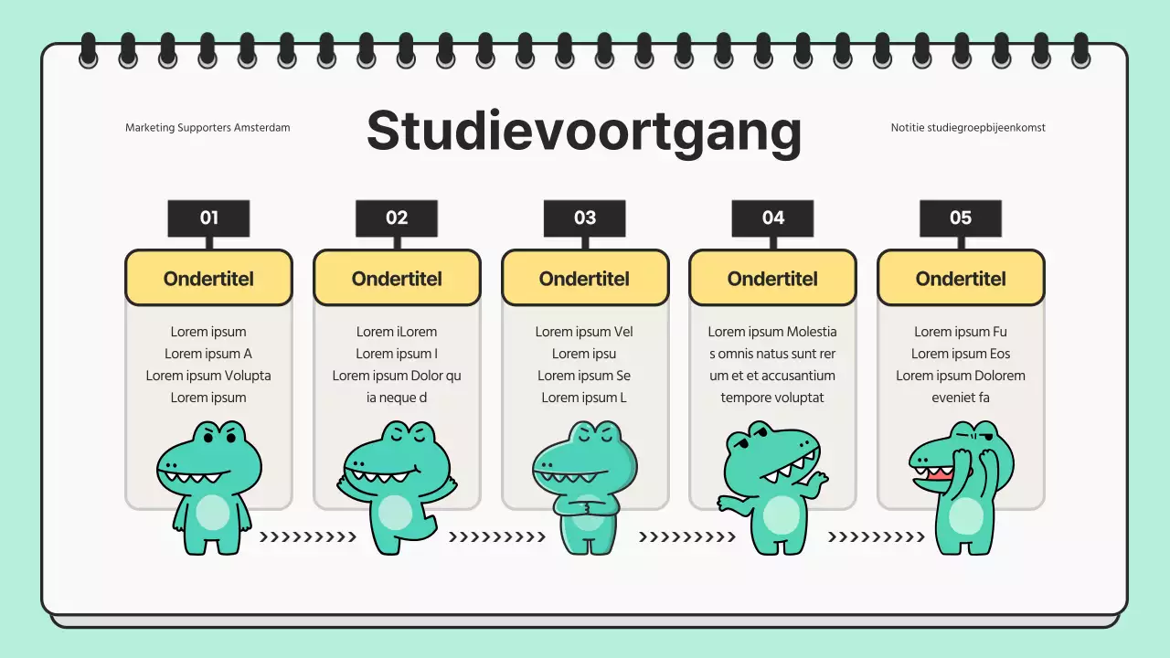 Minimalistische presentatie voor studiebijeenkomst in mint en zwart