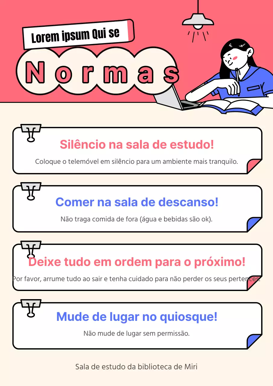 Regras para a sala de estudo cor-de-rosa e azul kitsch