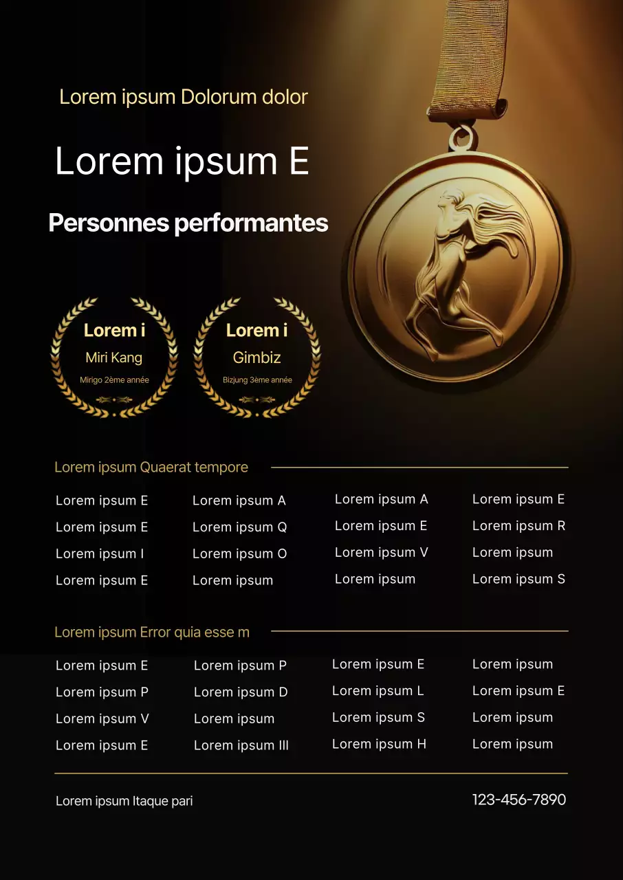 Promouvoir une académie luxueuse pour les personnes très performantes avec l'image d'une médaille d'or et de points d'or.