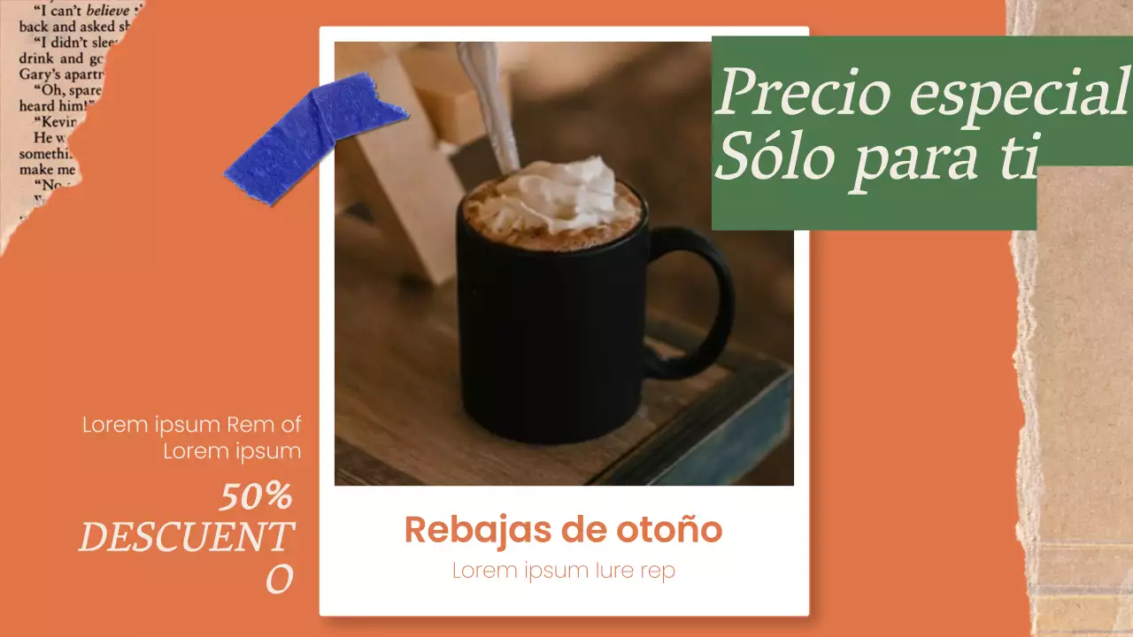 Anuncio minimalista del menú de la tienda en verde y naranja