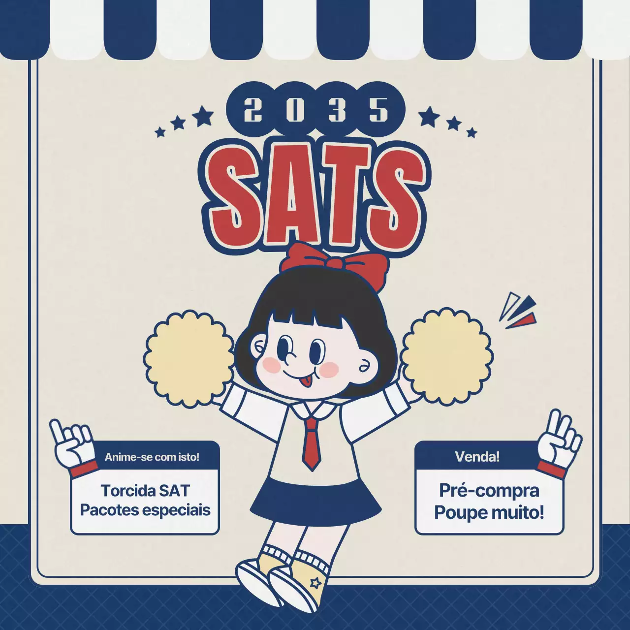 Promover um evento azul-marinho, com um brinde retro para a claque dos SATs