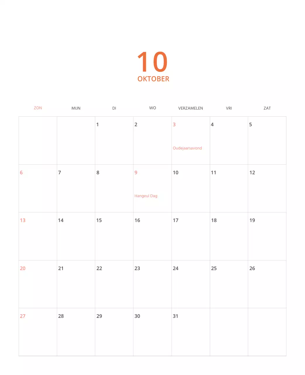 Veelkleurige geïllustreerde kalender