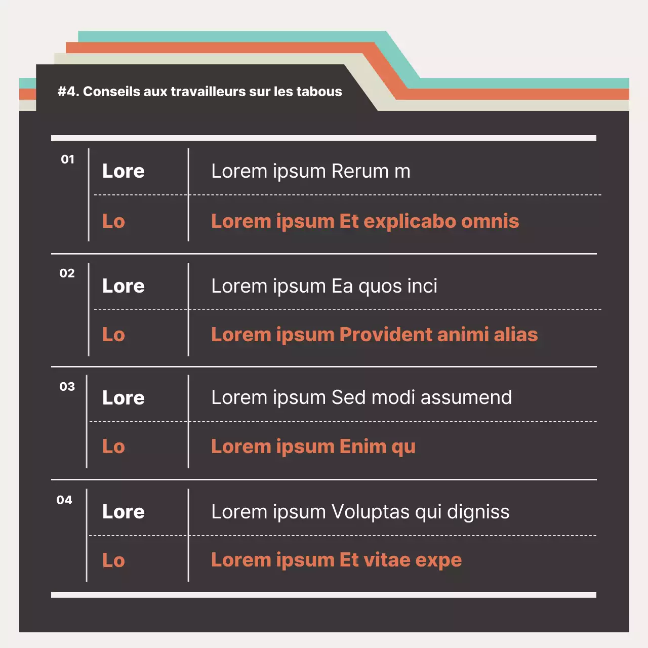 Matériel moderne d'accueil des nouveaux employés en orange et menthe