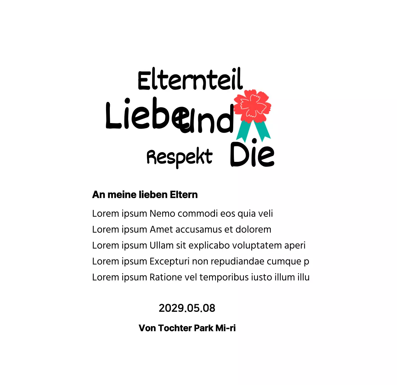 Kalligraphie zum Muttertag mit roter Nelke Illustration