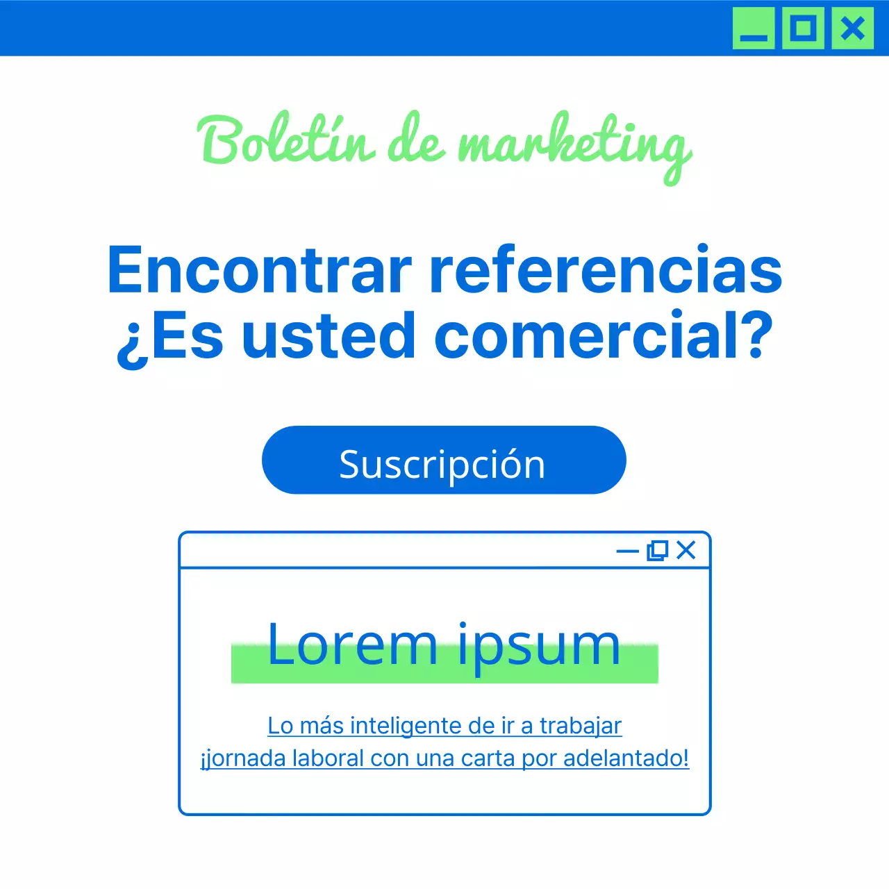 Promocione noticias de marketing de moda en chartreuse y azul