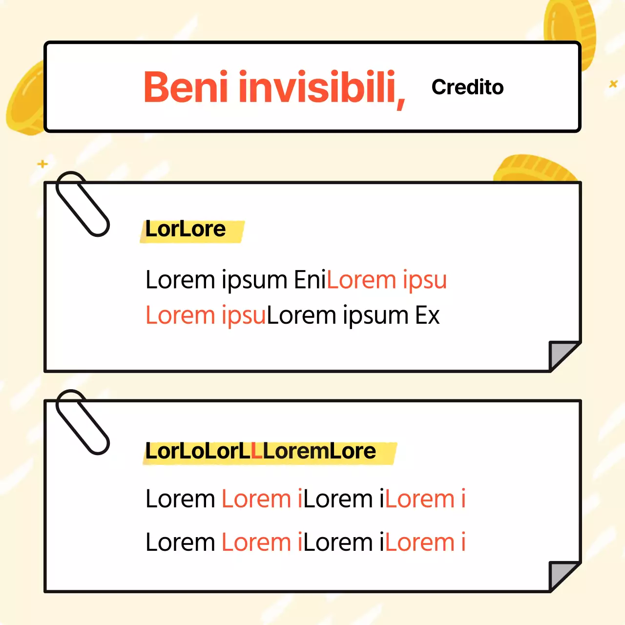 Pubblicità di carte di credito minimaliste gialle e rosse per gli acquirenti alle prime armi