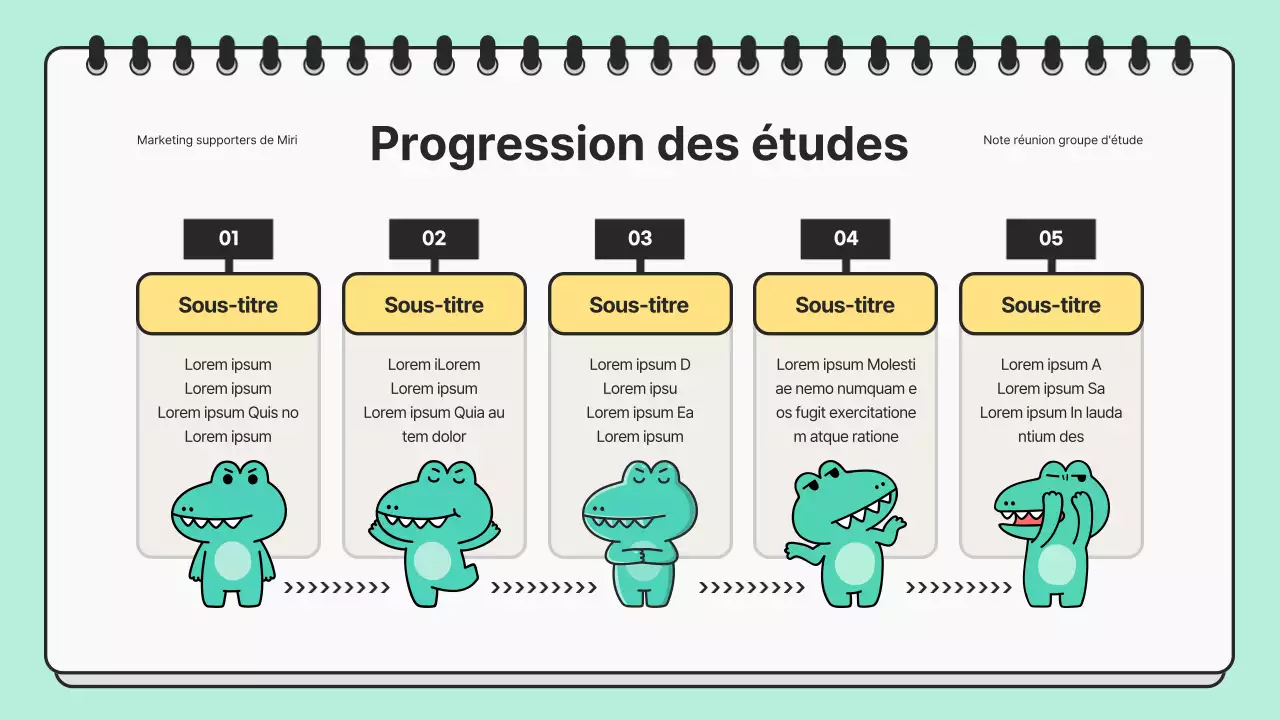 Présentation minimaliste d'une réunion d'étude en menthe et noir