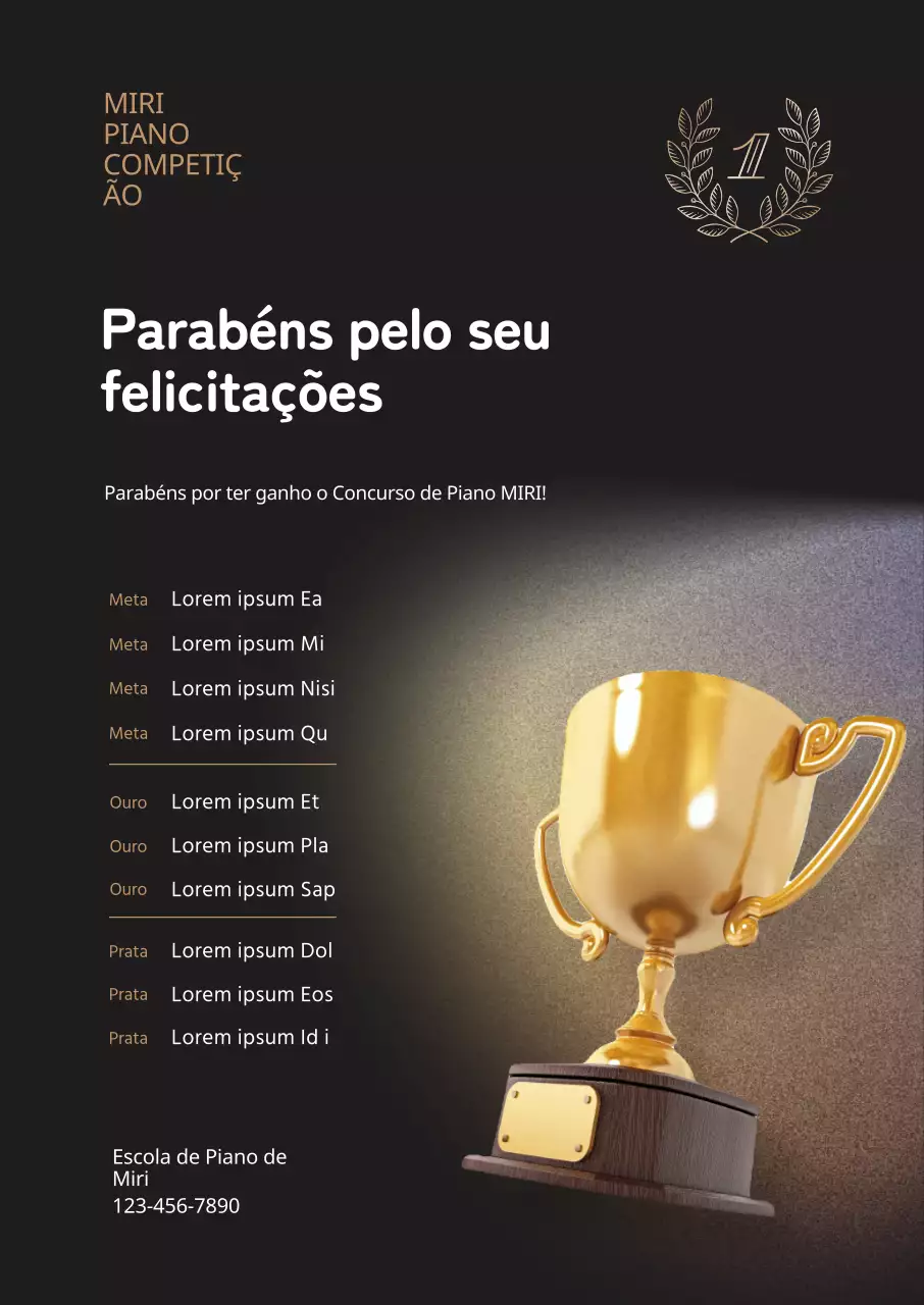 Lista de prémios de promoção escolar elegante com imagem de troféu dourado com pontos dourados
