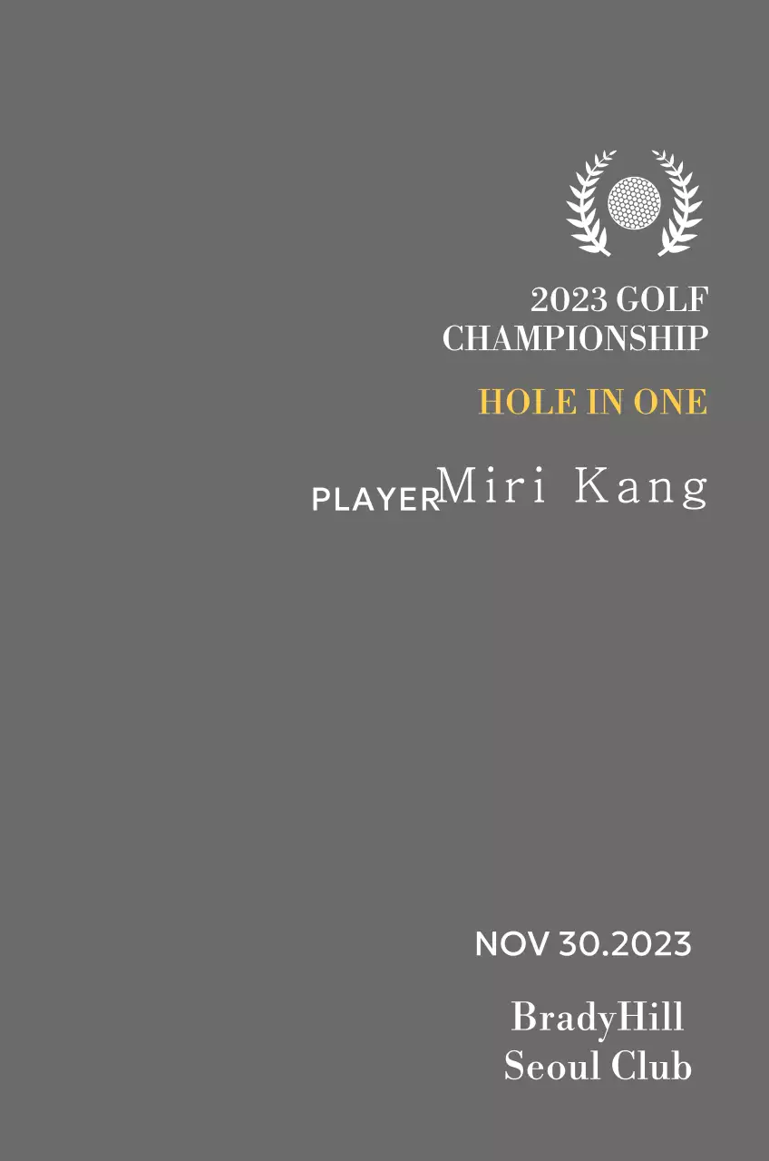 Plakat pemenang pemain golf hole-in-one dengan ilustrasi bola golf dan pohon salam