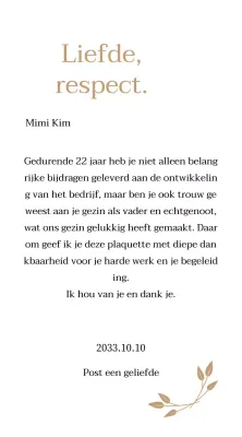 Classy bedankbord met goud en bladeren