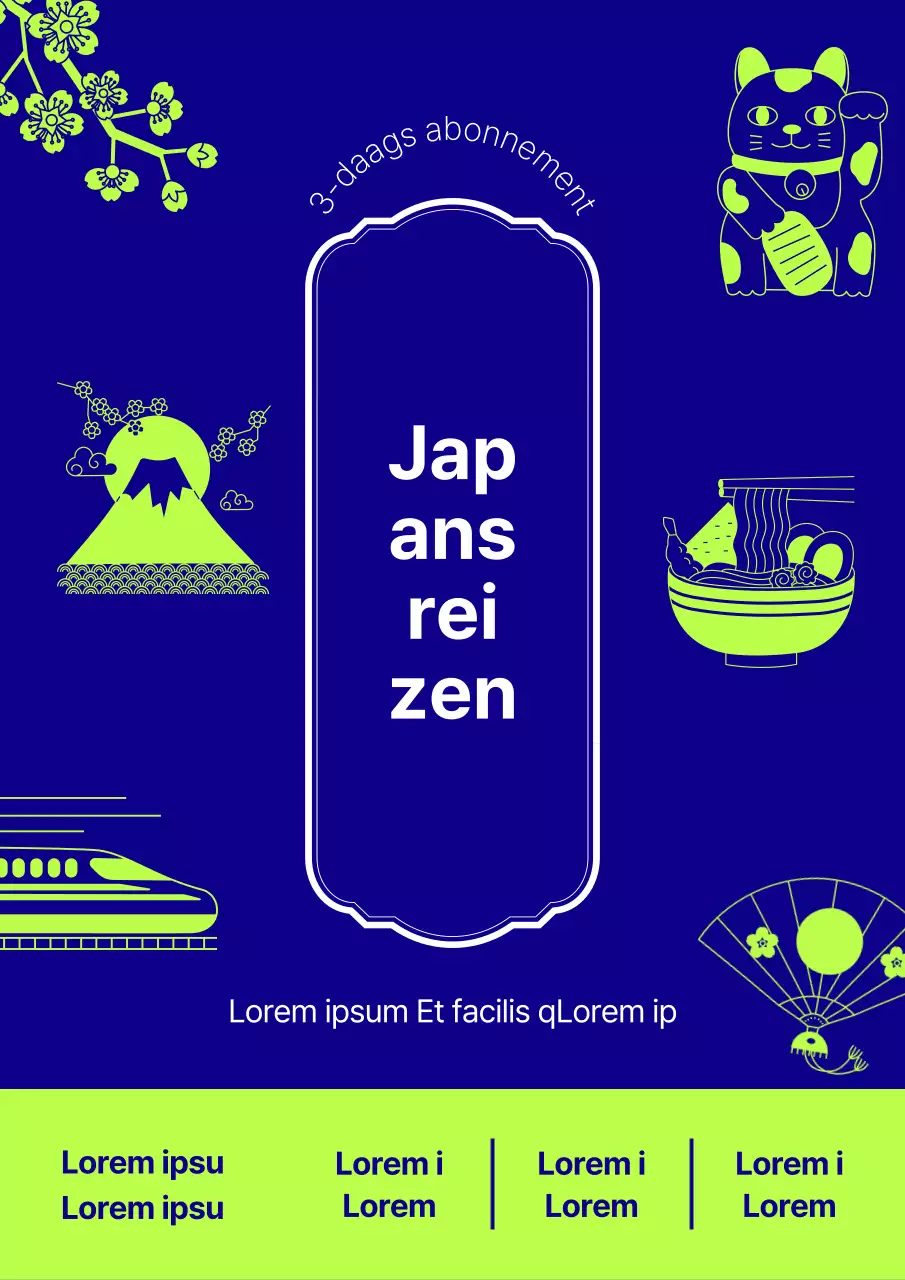 Japanse pop-art reisomslag in blauw en chartreuse