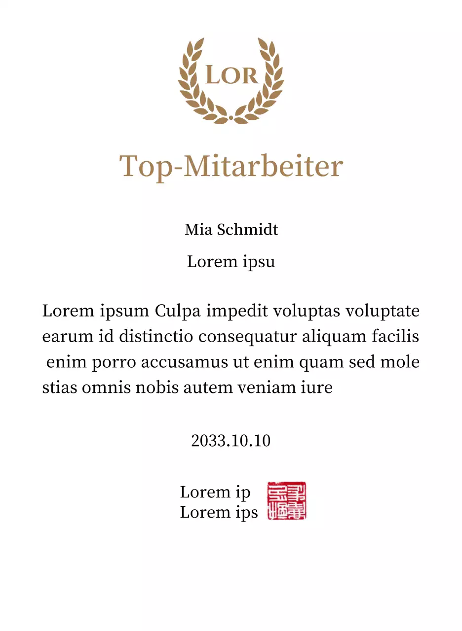 Luxuriöse Danksagungstafel mit goldenen Lorbeeren und Stempel