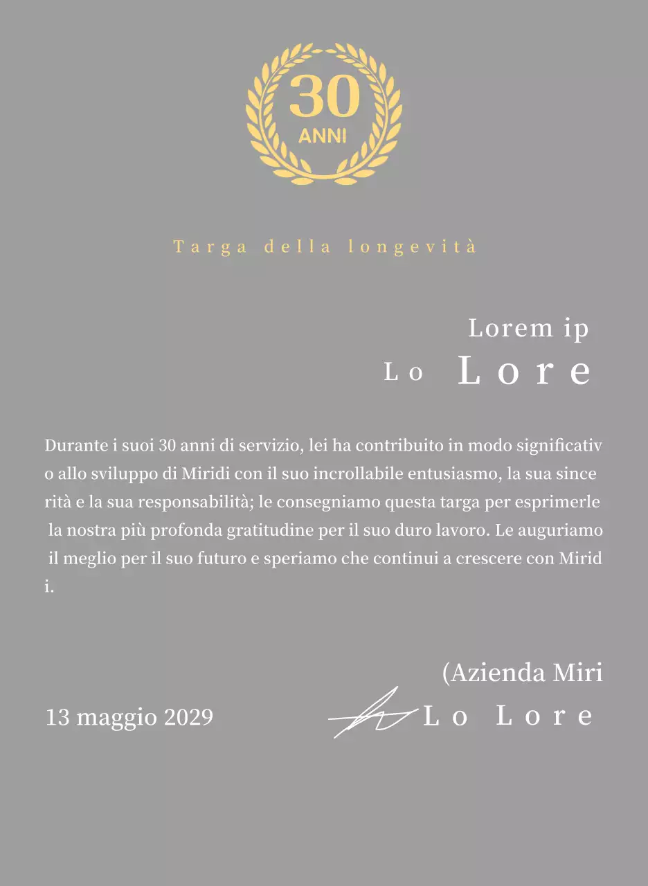 Concetto di targa aziendale di lungo servizio con simbolo dell'alloro