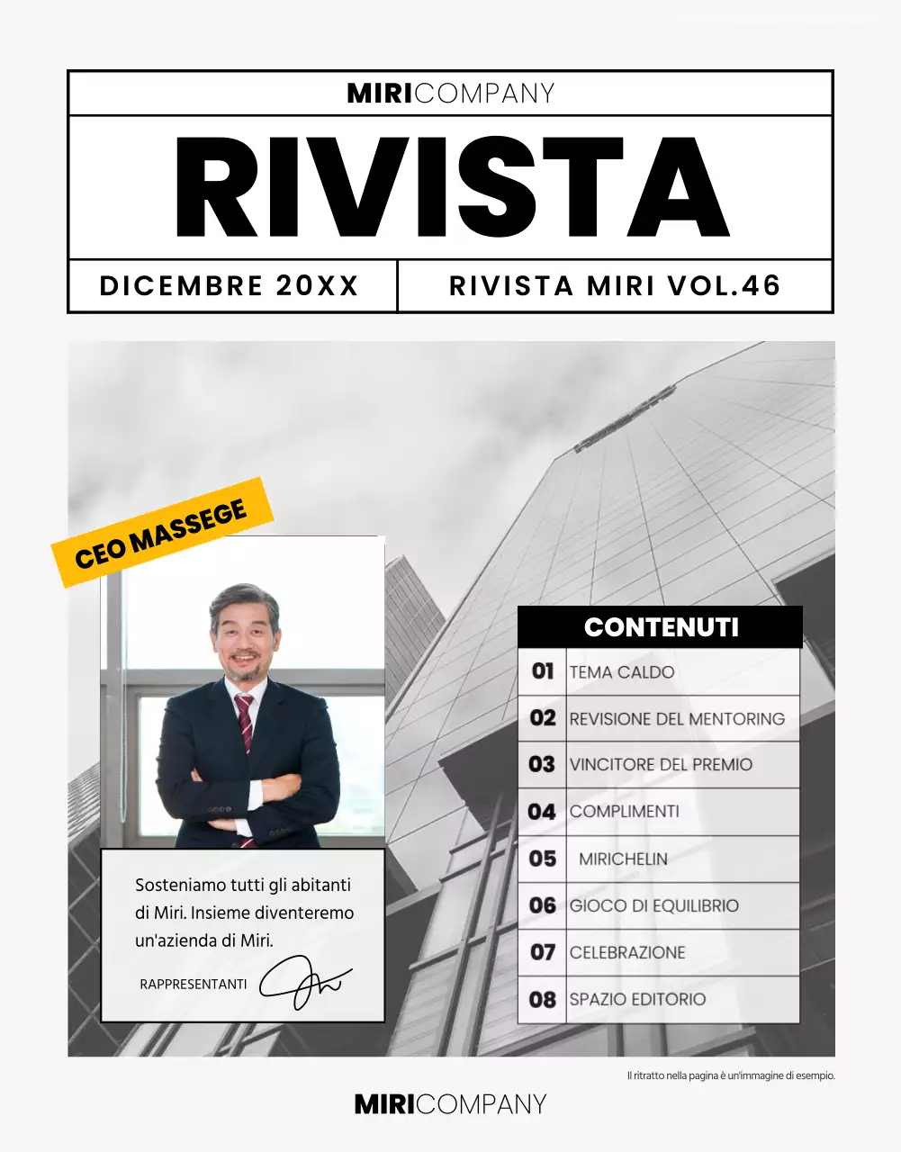 Rivista aziendale moderna in grigio e nero