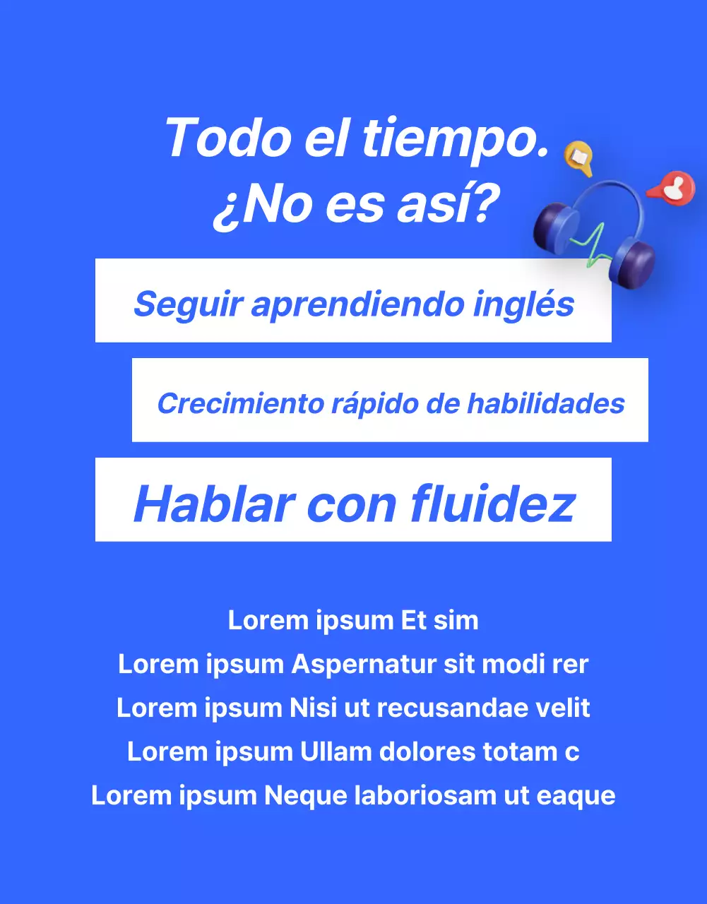 Promociona una oferta kitsch de clases de inglés en azul y amarillo