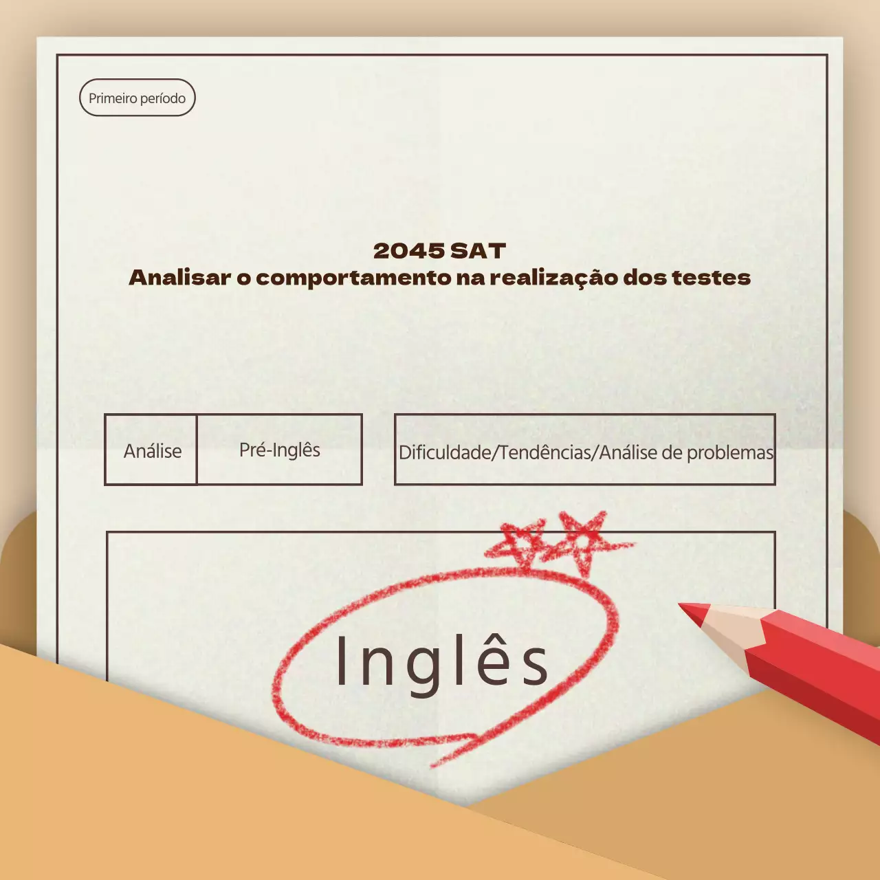 Um simples relatório bege e vermelho de análise das tendências dos exames SAT para as academias