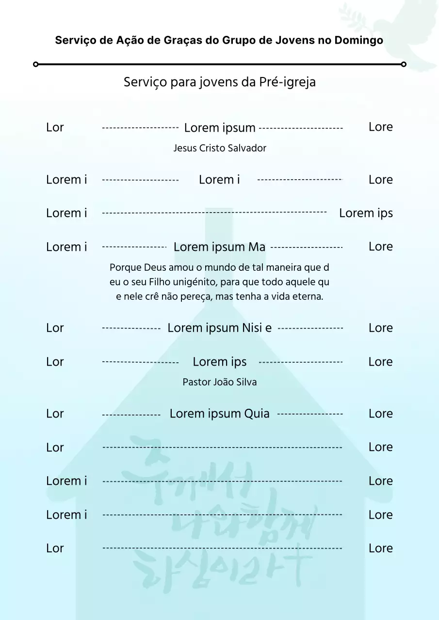 Guia simples de boletim de igreja em azul claro