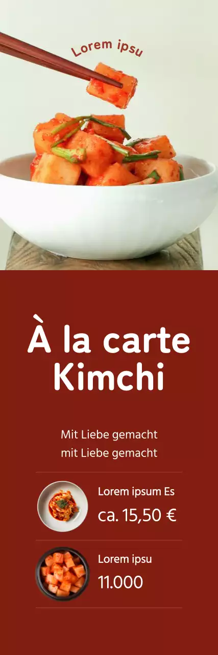 Förderung des Kimchi-Verkaufs durch Hervorhebung von Bildern von Kimchi auf rotem Hintergrund