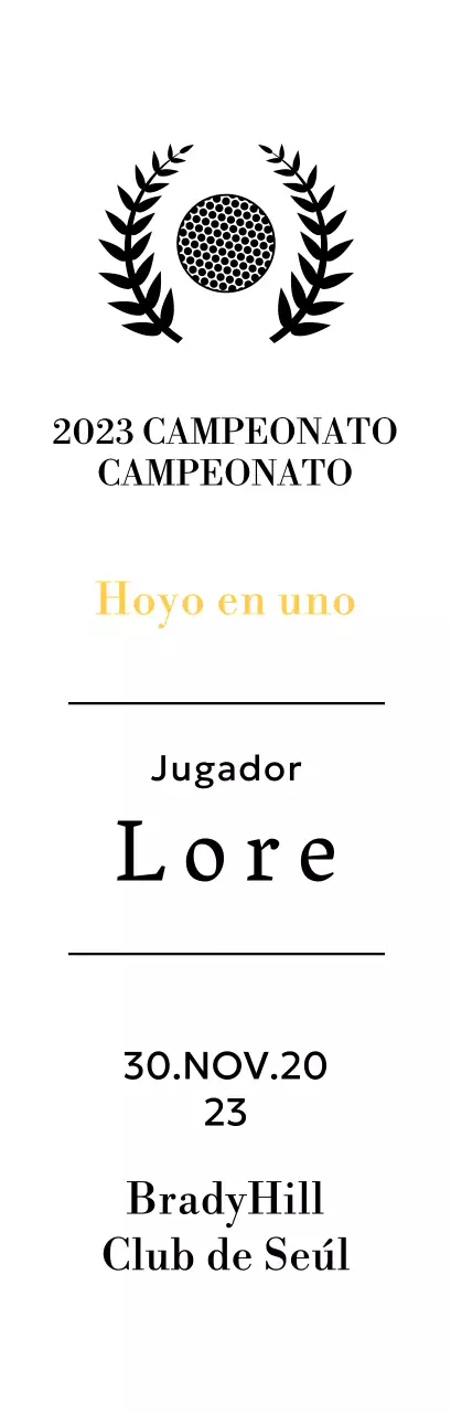 Placa de ganador de hoyo en uno con bola de golf e ilustración de corona de laurel