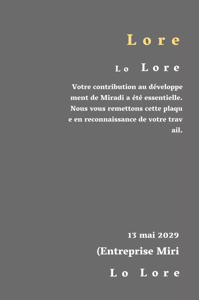 Plaque d'entreprise pour longs états de service avec concept de police à empattements dorés